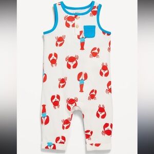 NWOT Old Navy Beachy Baby Romper with Red Crab&Lobster Print🦞, 3-6 month